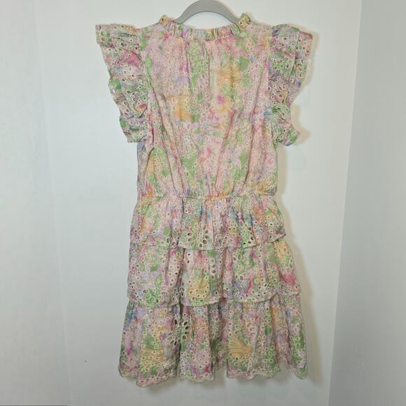 FATE Tiered Floral Dress Pink Sleeveless Eyelet Lined Womens Small V-Neck - Picture 6 of 11